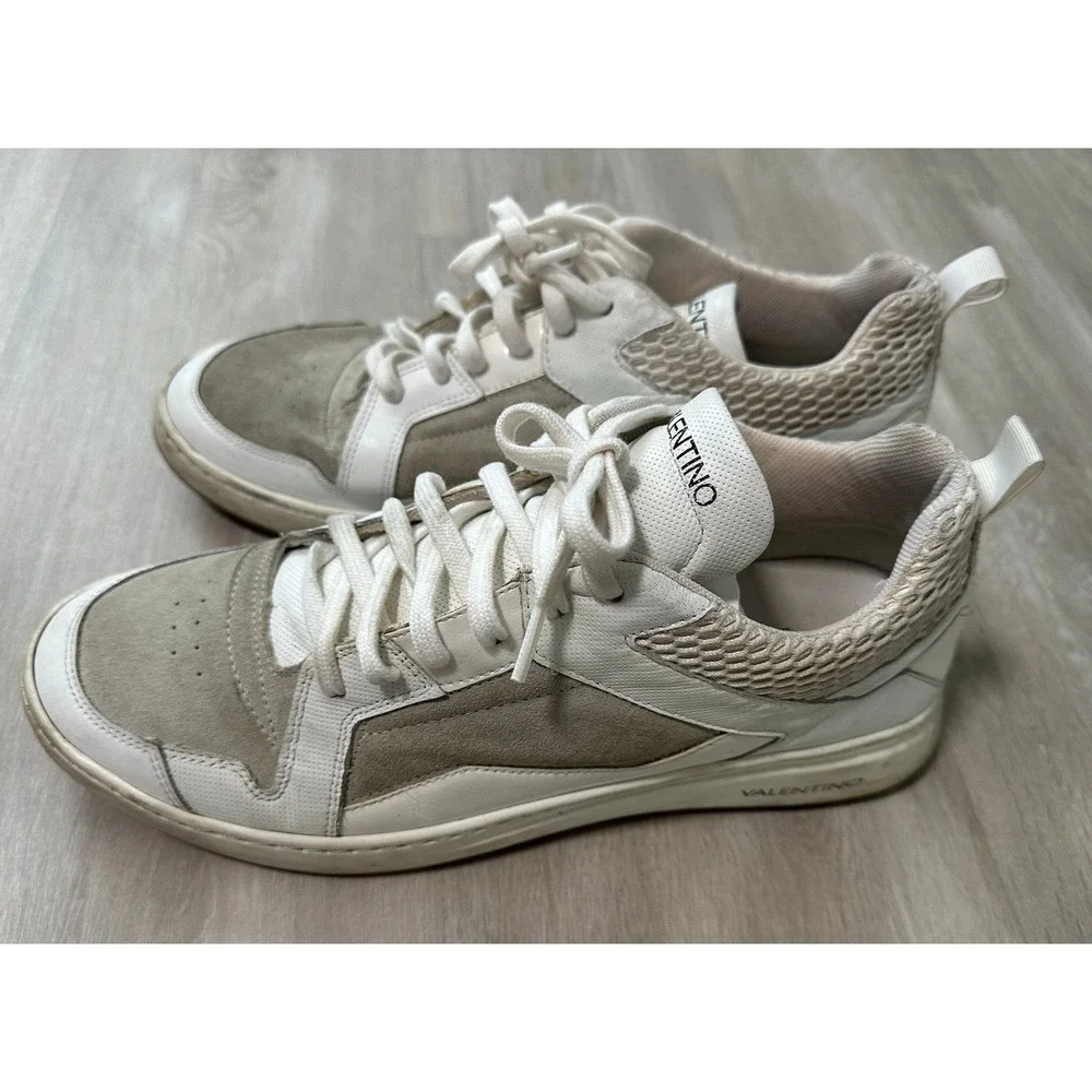 Valentino Men's White Suede Leather Low Top Sneakers Shoes Size 12 Made in Italy